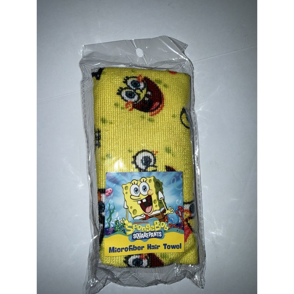 SpongeBob Microfiber Hair Towel Yellow Nickelodeon Nick Gift Novelty Cartoon NIP